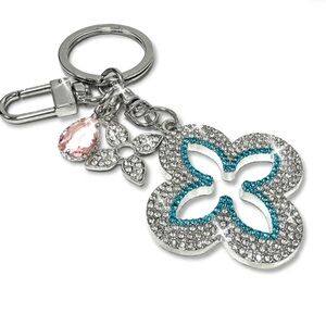 PURSE CHARM CRYSTAL CLOVER BLUE
